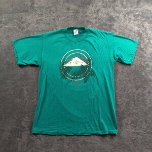 VINTAGE Nature Shirt Men Large Blue Green Teal Short Sleeve Oregon Single Stitch